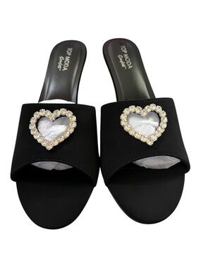 Top Moda Comfort Angie-60 Rhinestone Heart Mule Heels Black Size 10 NIB